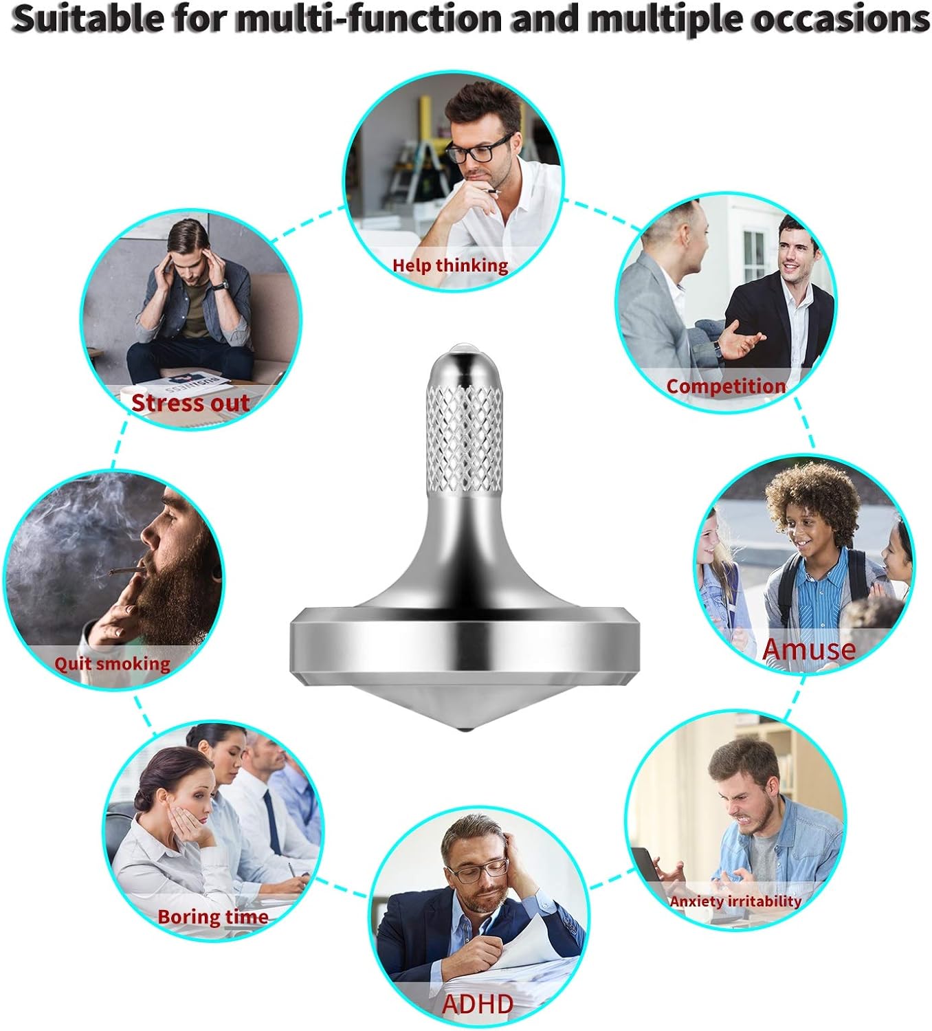Precision Metal Spinning Top, The Easiest to Spin, Long Spin time Exceed 8 Mins, Support Handstand Rotation, Kill Time Relief Stress ADHD Anti-Anxiety Fidget Toys (Medium, Silver)