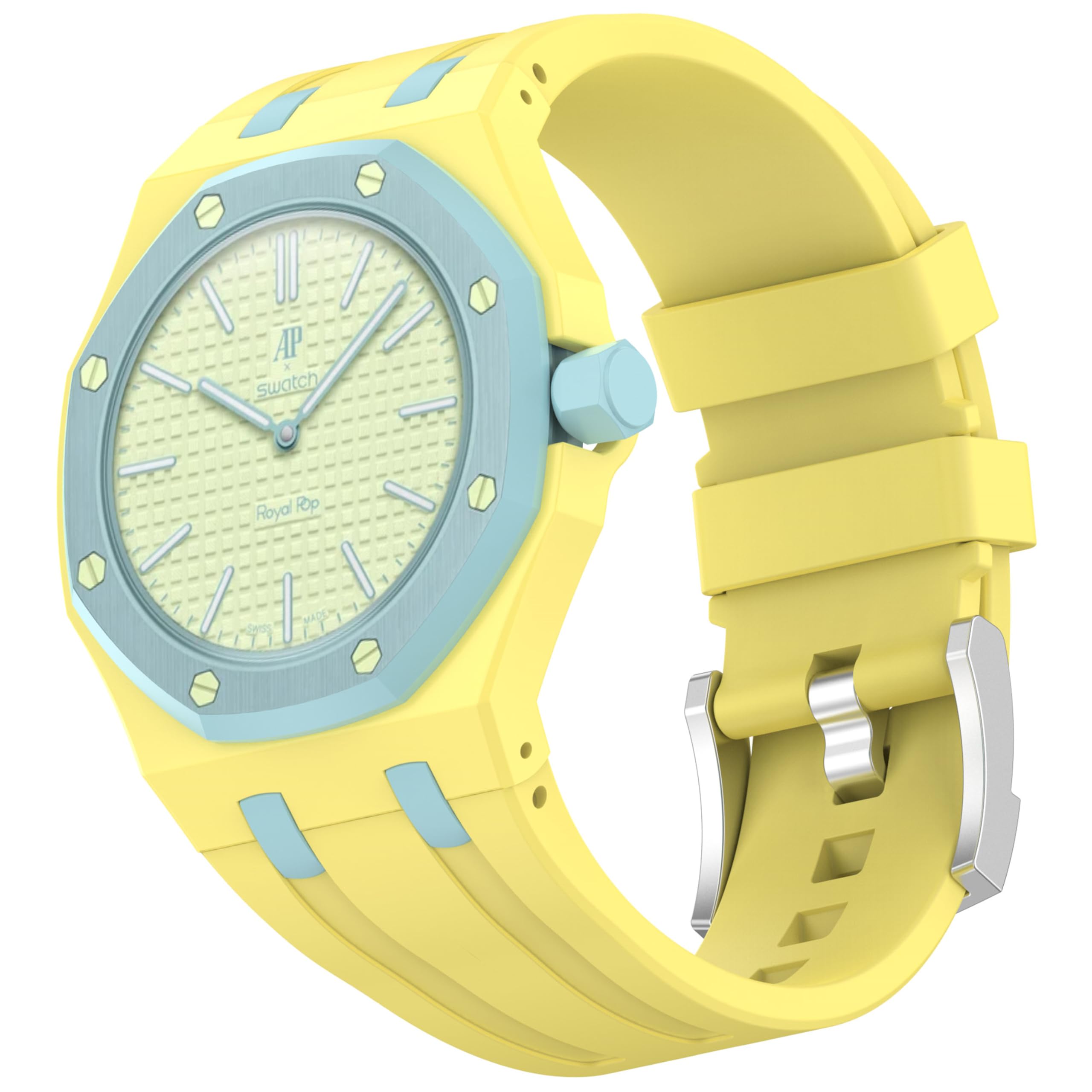 CZhkg Silicone Integrated Bracelets for Swatch Royal Pop Strap, Breathable Watch StrapArmband Sport Watchbands Wristband Quick Release Bands for Swatch Royal Pop Watch (yellow blue)