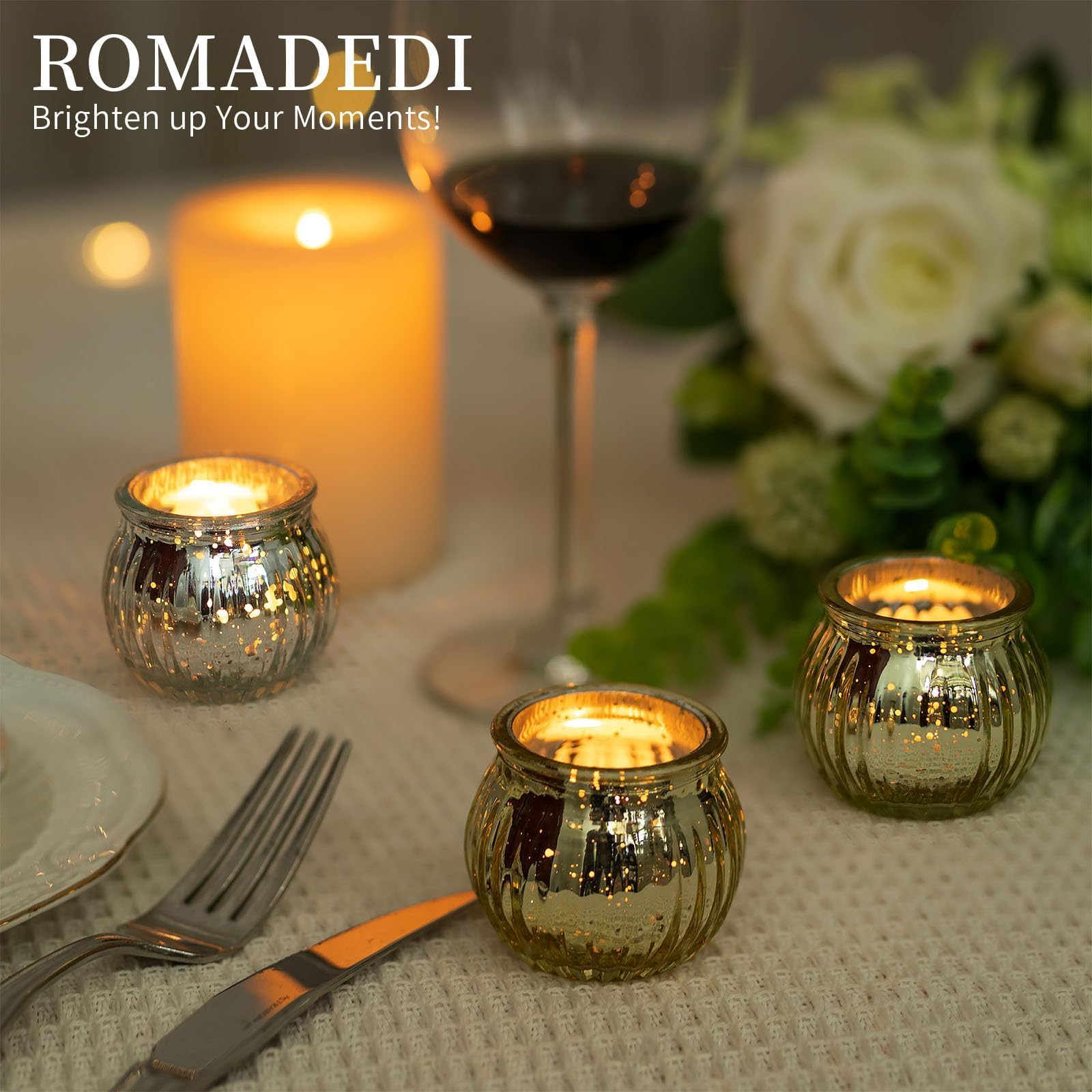 Centre De Table Fête Set 8 Photophores Verre Noël Romadedi - Avec Couronnes Décoratives - Pour Table, Cheminée, Décoration Intérieure Photophores Couronnes Noël