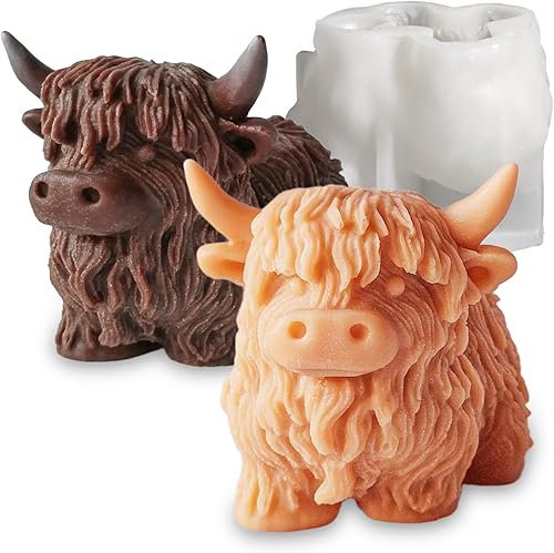 Moldes de silicona con forma de vaca Highland para jabón de vela de resina, moldes de vela de animales de vaca 3D para hacer velas, molde único para