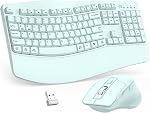 Wireless Keyboard and Mouse Combo, 2.4G Full Size Wave Keys Ergonomic Keyboard with Wrist Rest and 3-Level DPI Adjustable Wireless Ergonomic Mouse for Windows, Mac OS Desktop/Laptop/PC(Black)