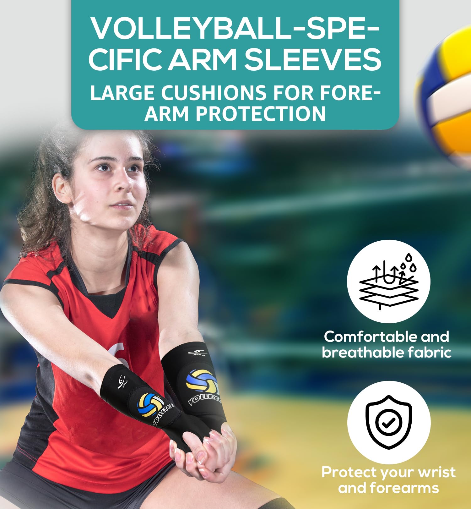 HiRui Volleyball Arm Guards Arm Sleeves, Passing Forearm Sleeves with Protection Pads and Thumb Hole for Kids Youth Women Men (Black, Small)