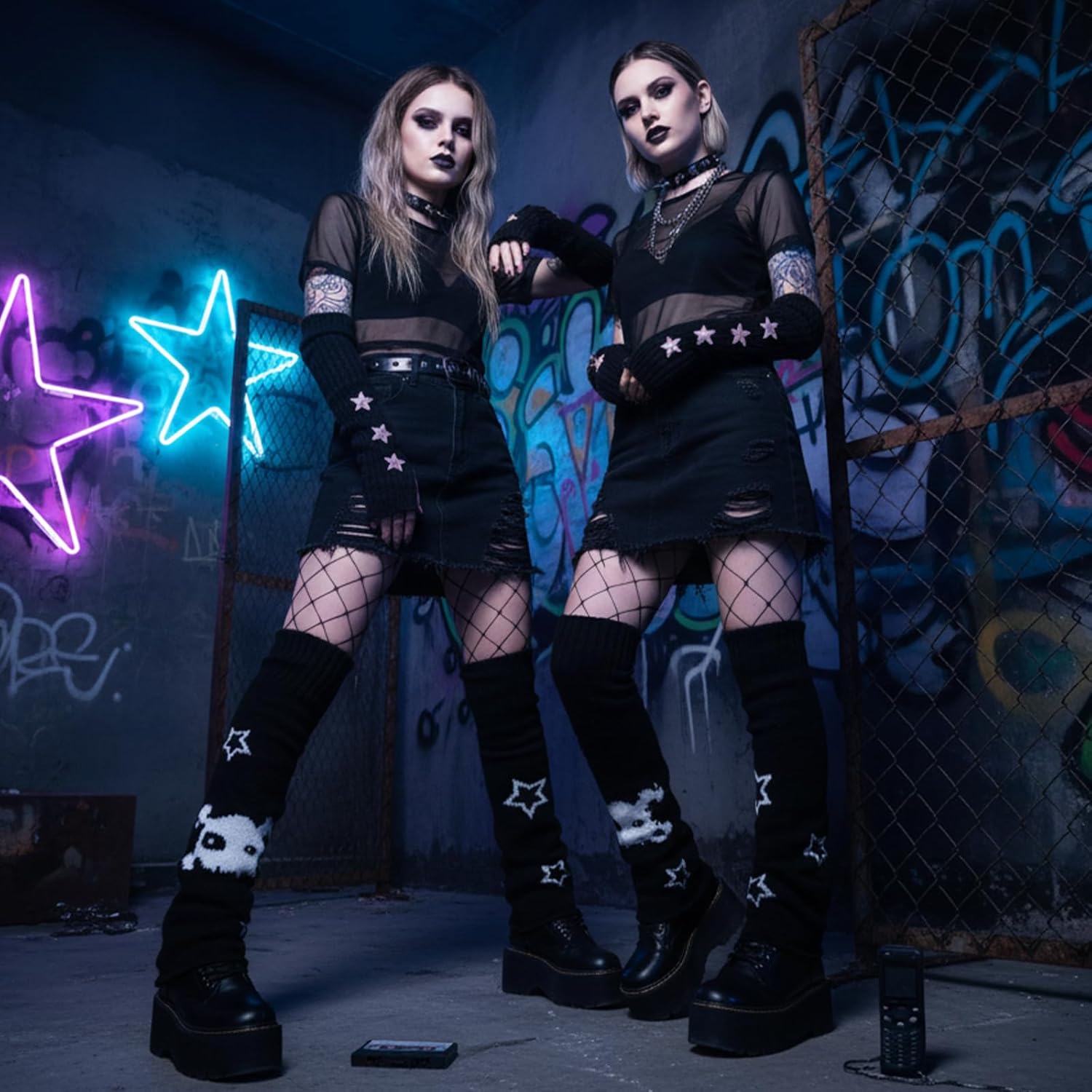 Star Arm Warmers Print Two Side Wear Leg Warmers Set Y2k Girls Japanese Kawaii Harajuku Accessory - Image 7