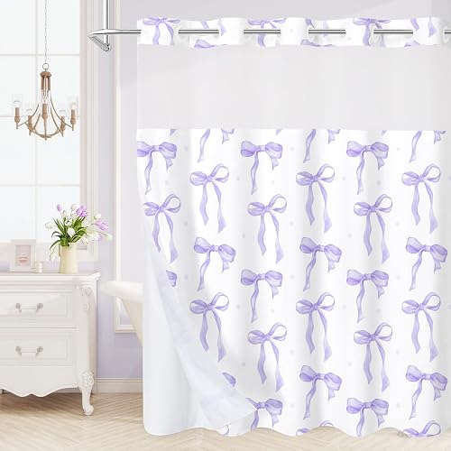 Litabel No Hook Extra Long Shower Curtain Set with Snap-in Liner, 86 Inch XL Lav
