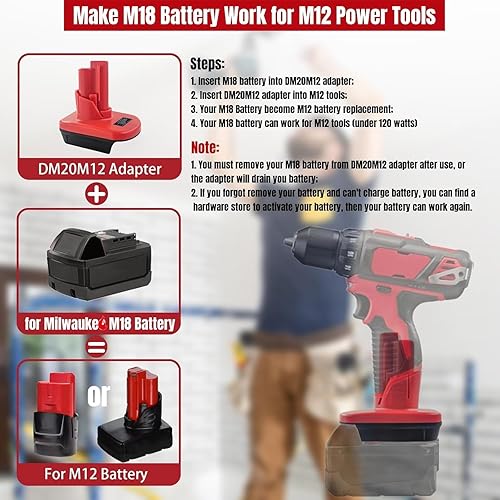 Miniatura 4 de EID Adaptador de batería para Milwaukee, convierte el adaptador M18 a M12, conversión para batería Milwaukee M18 a batería M12 de 12 V, alimentación