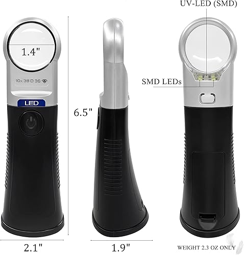 Miniatura 2 de MAGDEPO 10X Jewelers Loupe SMD LED iluminado de pie de mano de 1.4 pulgadas lente acrílica con luz negra UV antifalsificación para personas mayores