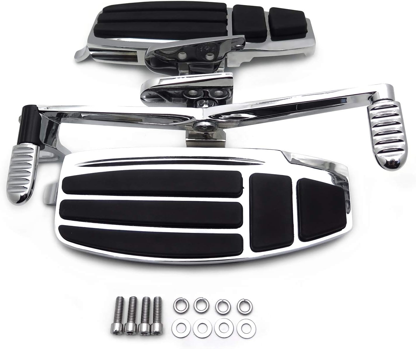 HTTMT- Chrome Left & Right Driver Foot Board Floorboard Kit Compatible With Goldwing 01-17 GL1800 13-16 F6B 14-15 Valkyrie [P/N: MT216-130+280-019-CD]