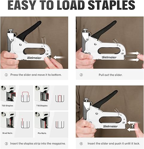 Miniatura 6 de Bielmeier Pistola de grapas 4 en 1, pistola de grapas para tapicería resistente con 4000 grapas, clavadora manual de ajuste de potencia para madera,