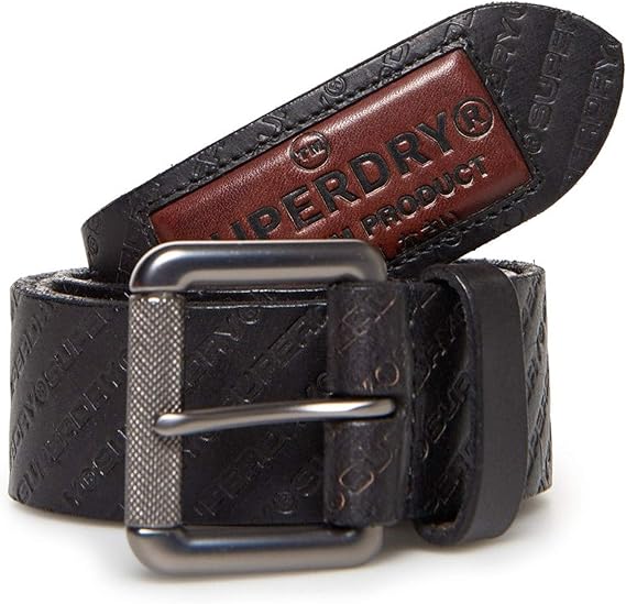 Cintura Superdry Badgeman In Pelle Marrone Chiaro - Nuova Con Etichette