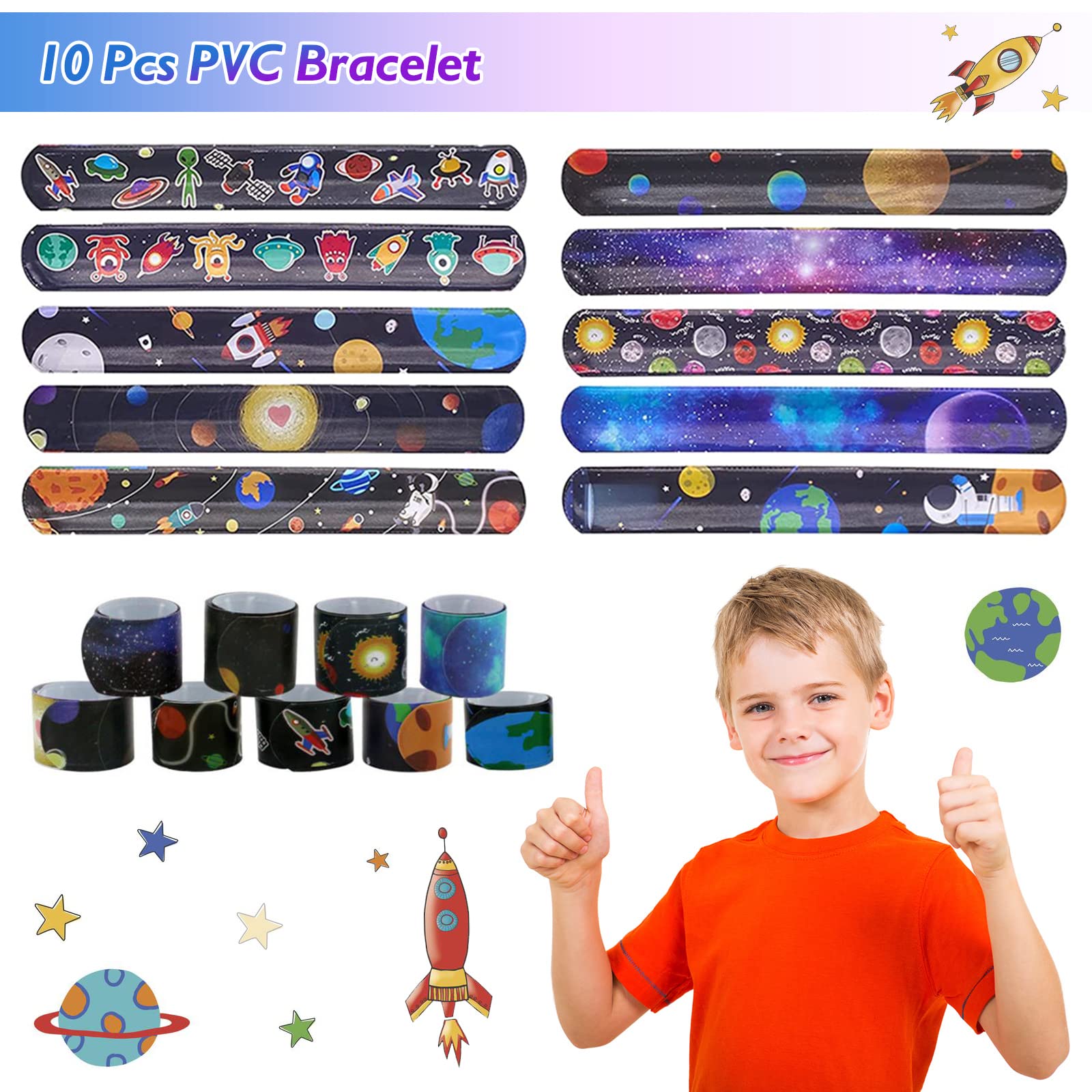 90 Pièces Cadeaux Anniversaire Thème Espace - Balles Rebondissantes, Bracelets, Autocollants - Idéal Fête Enfant - 2