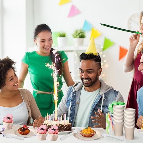 Vista 21 de Tioncy 200 platos de papel desechables, tazas y servilletas, suministros de fiesta, para 50 invitados, juego de vajilla de papel desechable