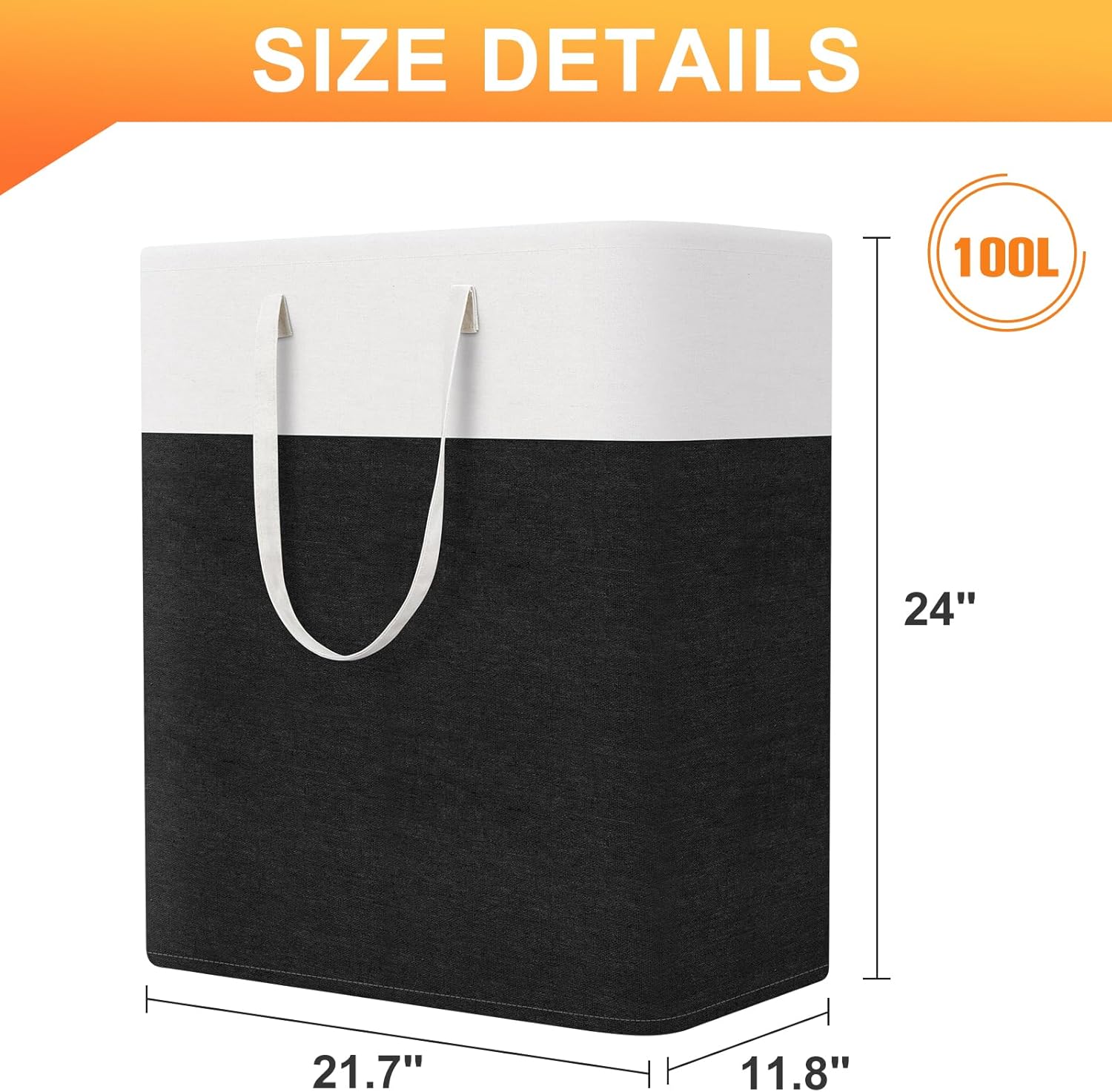 TasticTotes laundry basket 3-Pack, laundry hamper, Hamper with handles, collapsible laundry baskets, Waterproof dirty clothes hamper, Towel Storage for Home or Dorm, 100L-Black
