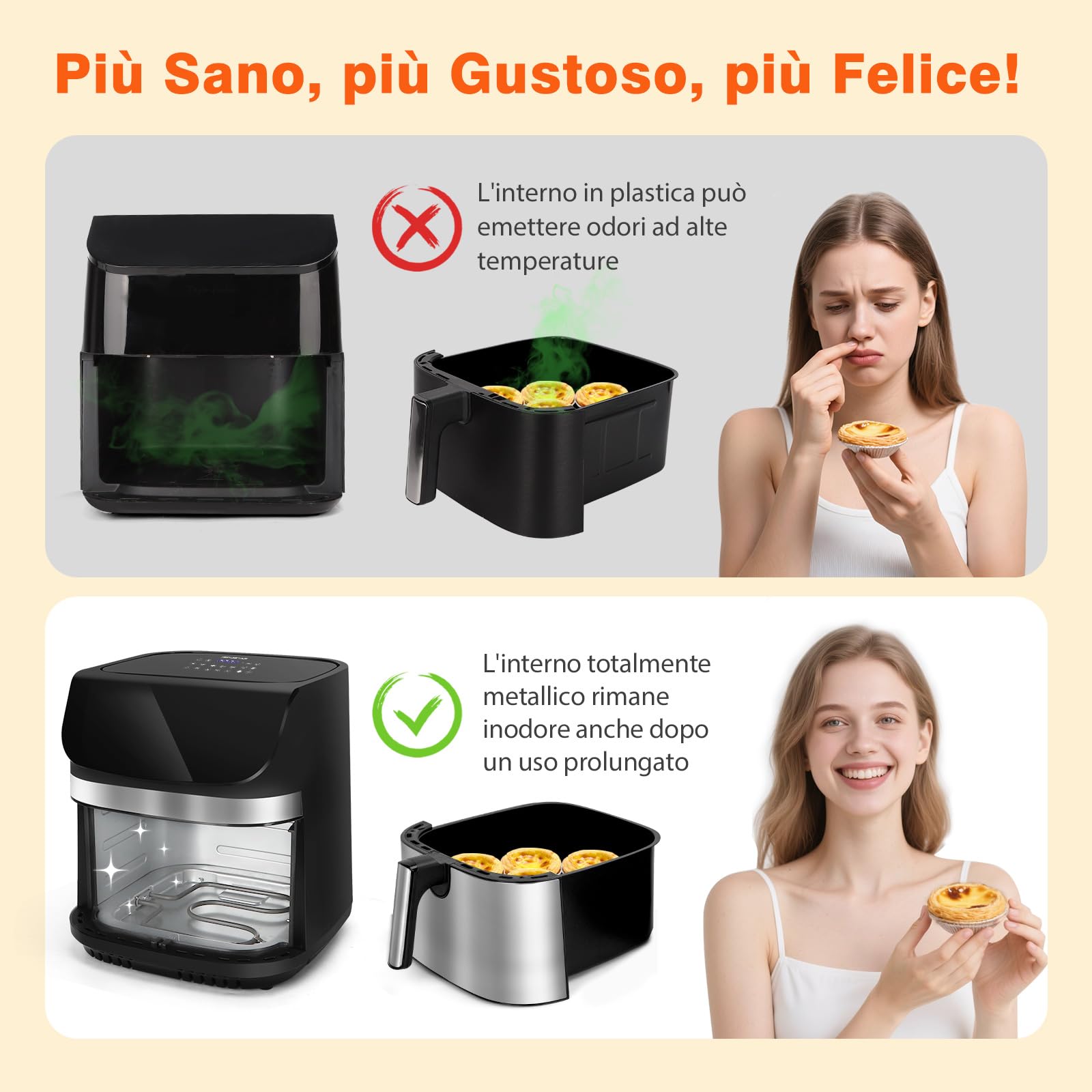 Aigostar Friggitrice ad Aria XXL 8,8 Litri, Air Fryer Doppia Resistenza, Risparmio Energetico 55%, 13 Programmi, Interno Acciaio Inox, Touchscreen & Finestra, Comunità Ricette, BPA FREE