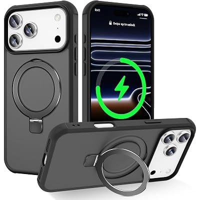 CHAOFEnG Magnetic Compatible with iPhone 17 Pro Case with Stand [Military Grade Drop Tested][Compatible with Magnet] Ring Translucent Slim Hard Back Soft Edge, Black