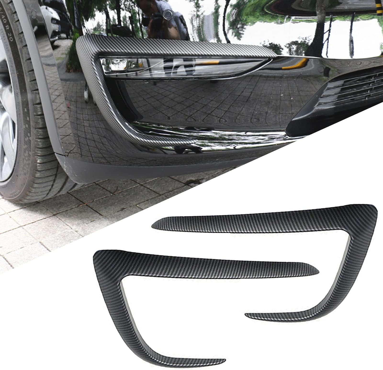 for Tesla Model Y Front Fog Light Trim Cover Fog Lamp Frame Blade Trim Eyebrow Spoiler for Tesla Model Y 2019 2020 2021 2022 2023 (ABS Matte Carbon Fiber)