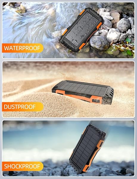 Power-Bank-Solar-Charger - 42800mAh Power Bank,Portable Charger,External Battery Pack 5V3.1A Qc 3.0 Fast Charging Built-in Super Bright Flashlight (Orange) - 3