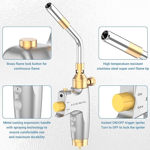 Miniatura 4 de Kit de cabezal de antorcha de propano, antorcha de gas Mapp de arranque de gatillo de alta intensidad, antorcha de soldadura de llama JS12000 con