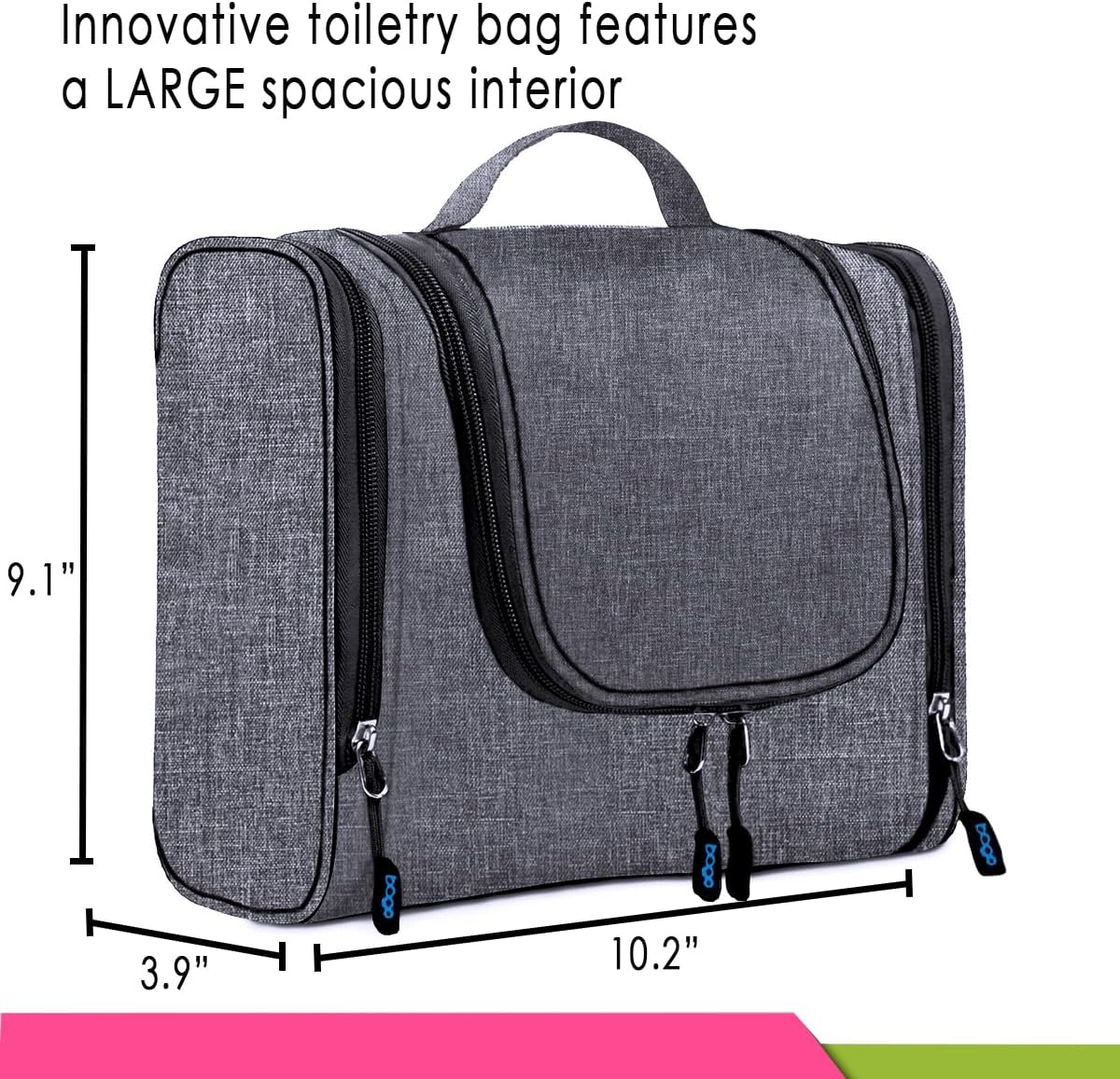 Bago Travel Toiletry Bag for Women and Men - Large Waterproof Hanging Toiletry Bag for Bathroom and Travel Bag for Toiletries Organizer (Snow Black)