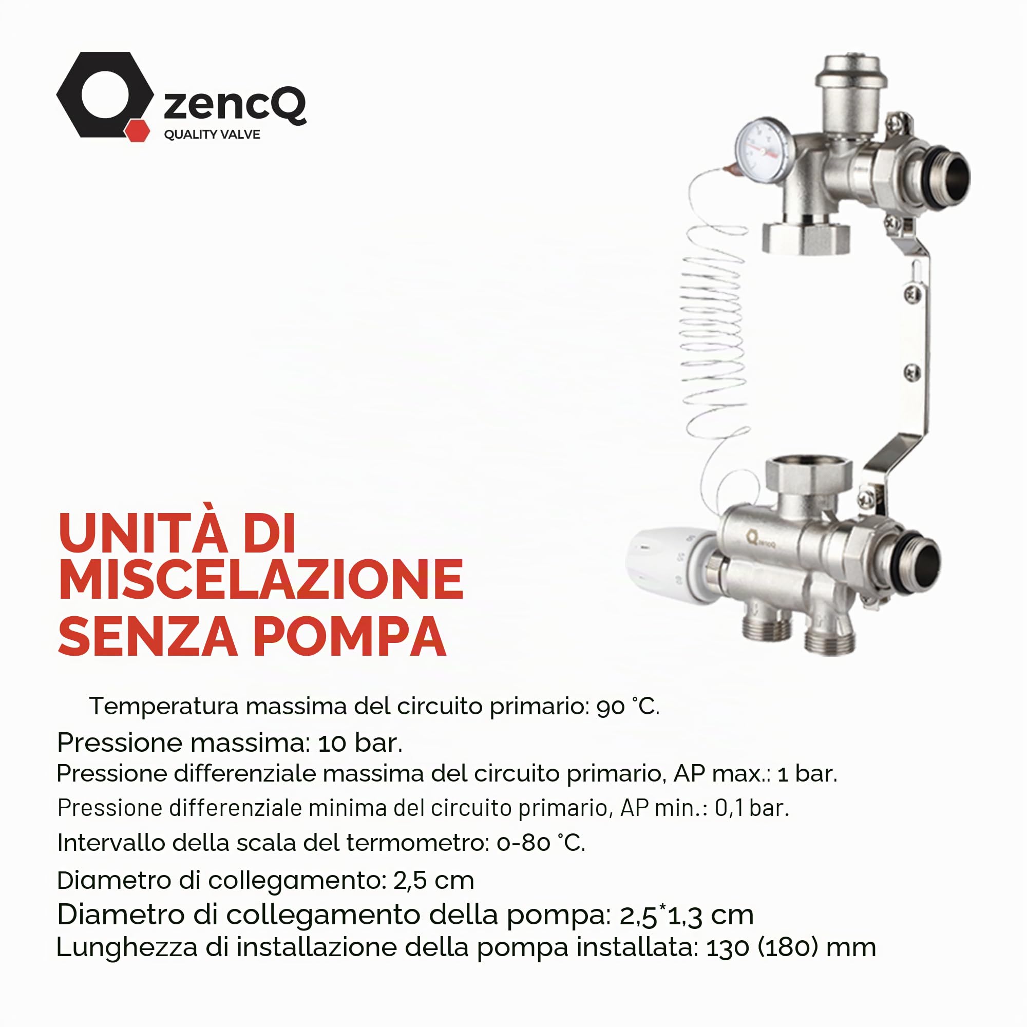 Set di Regolazione a Valore Fisso per Riscaldamento a Pavimento, Senza Pompa – Gruppo Miscelatore Termostatico 1”, Valvola Miscelatrice con Testa 20–60°C per Collettore/Caldaia, Ottone