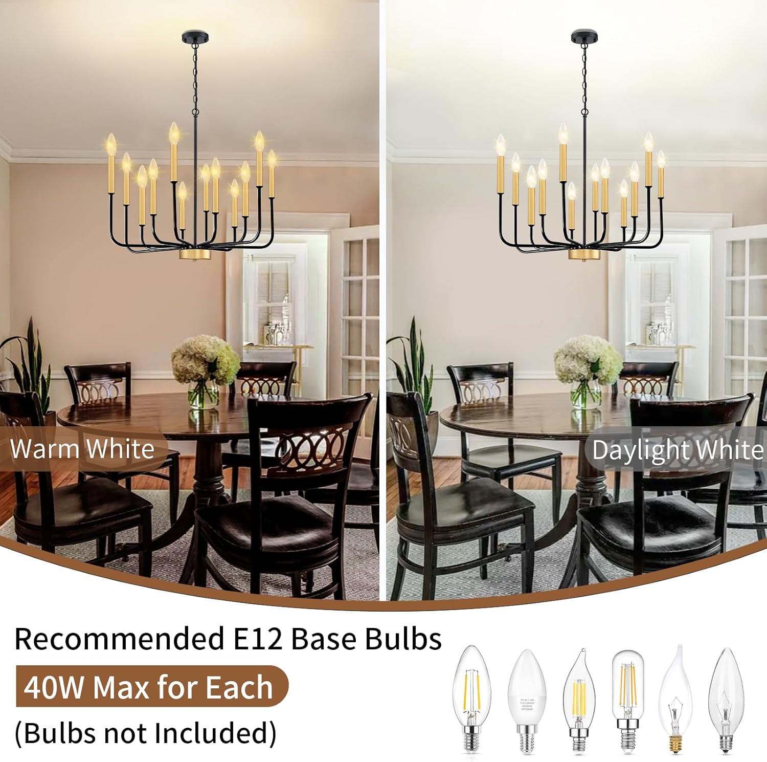 VUAA 12 Light Farmhouse Chandelier for Dining Room Lighting Fixtures Hanging, Dining Light Fixtures Industrial Modern Chandelier for Bedroom, Foyer, Hall, Kitchen, Living Room and Entryway