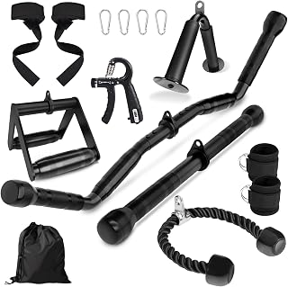Cable Machine Attachment Set for Gym, LAT Pulldown Attachments, Cable Machine Accessories with Curl Pulldown Bar, Tricep Pull Down Attachment, V Bar, Fitness Equipment Cable Accessories for Home Gym