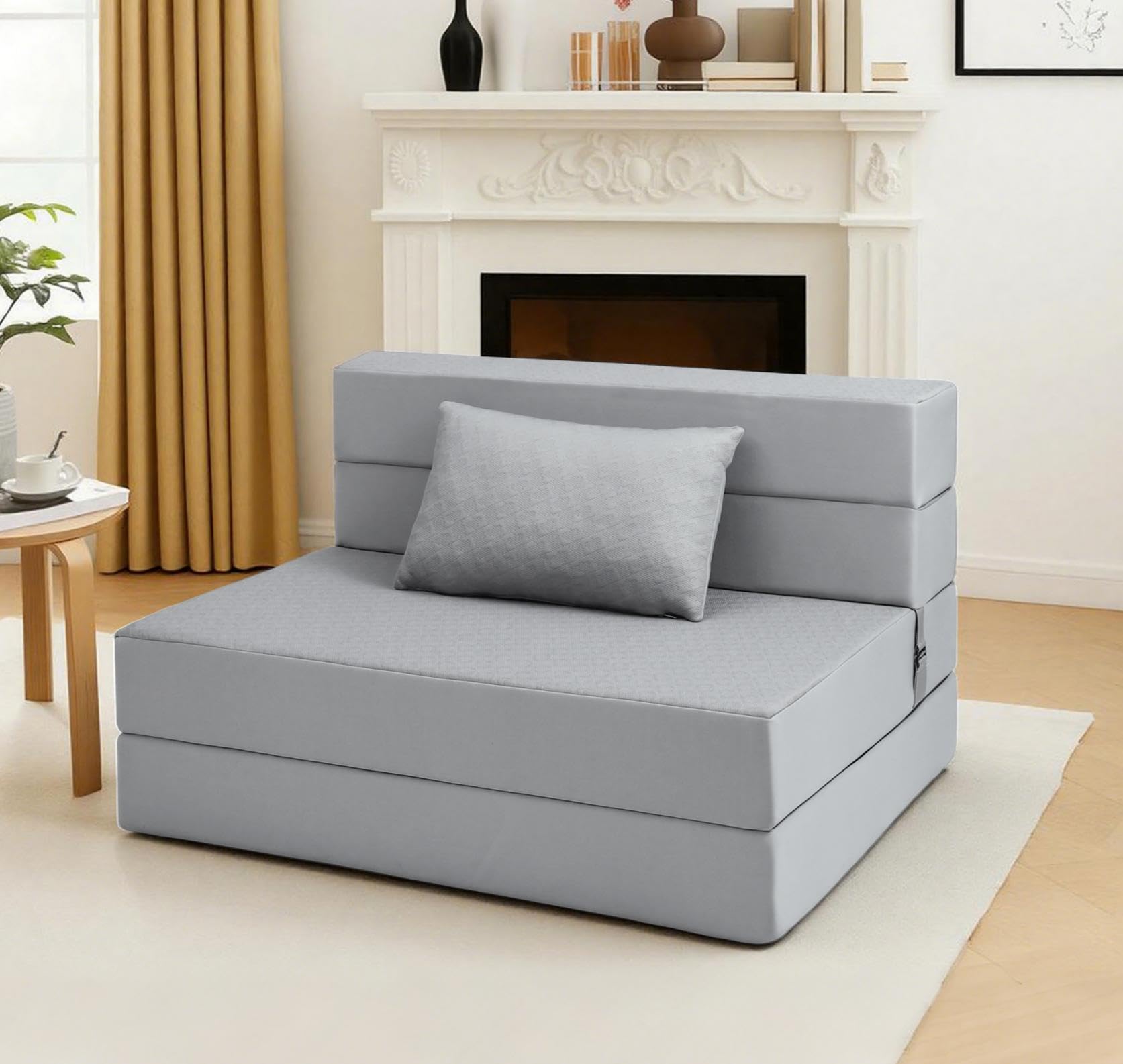 BeBen Folding Sofa Bed, Boneless Foldable Chair Bed, Convertible Futon Sleeper Chair Couch, Twin Lazy Floor Lounger Sofa Couch for Small Spaces, Dorm, Guest Room, Living Room, Apartment, Grey
