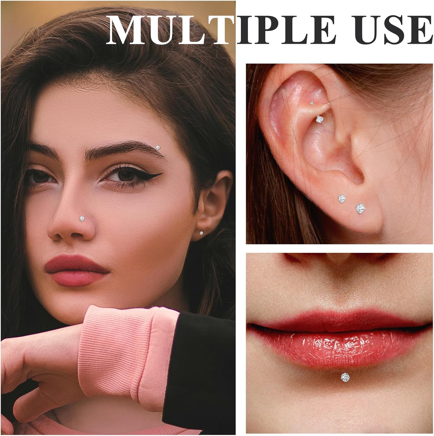 12Pcs Nose Rings Studs 18G 20G 22G Straight Nose Studs Surgical Stainless Steel Nose Rings for Women Hypoallergenic Nose Bone Studs Cubic Zirconia Lip Rings Nose Piercings Jewelry 1.5mm-4mm - Image 4