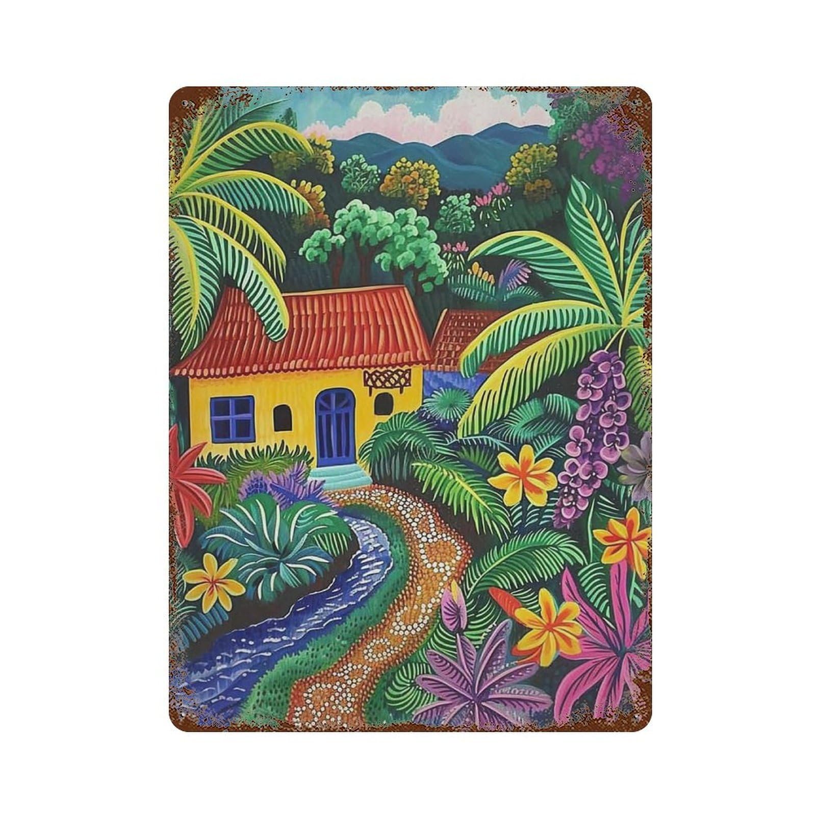 xiaoxiaoshen Philippines Tropical Floral Landscape Wall Decor Art Metal Tin Poster Modern Home Decor Art Home Bar Shop Decorations Vintage Sign 40x30cm