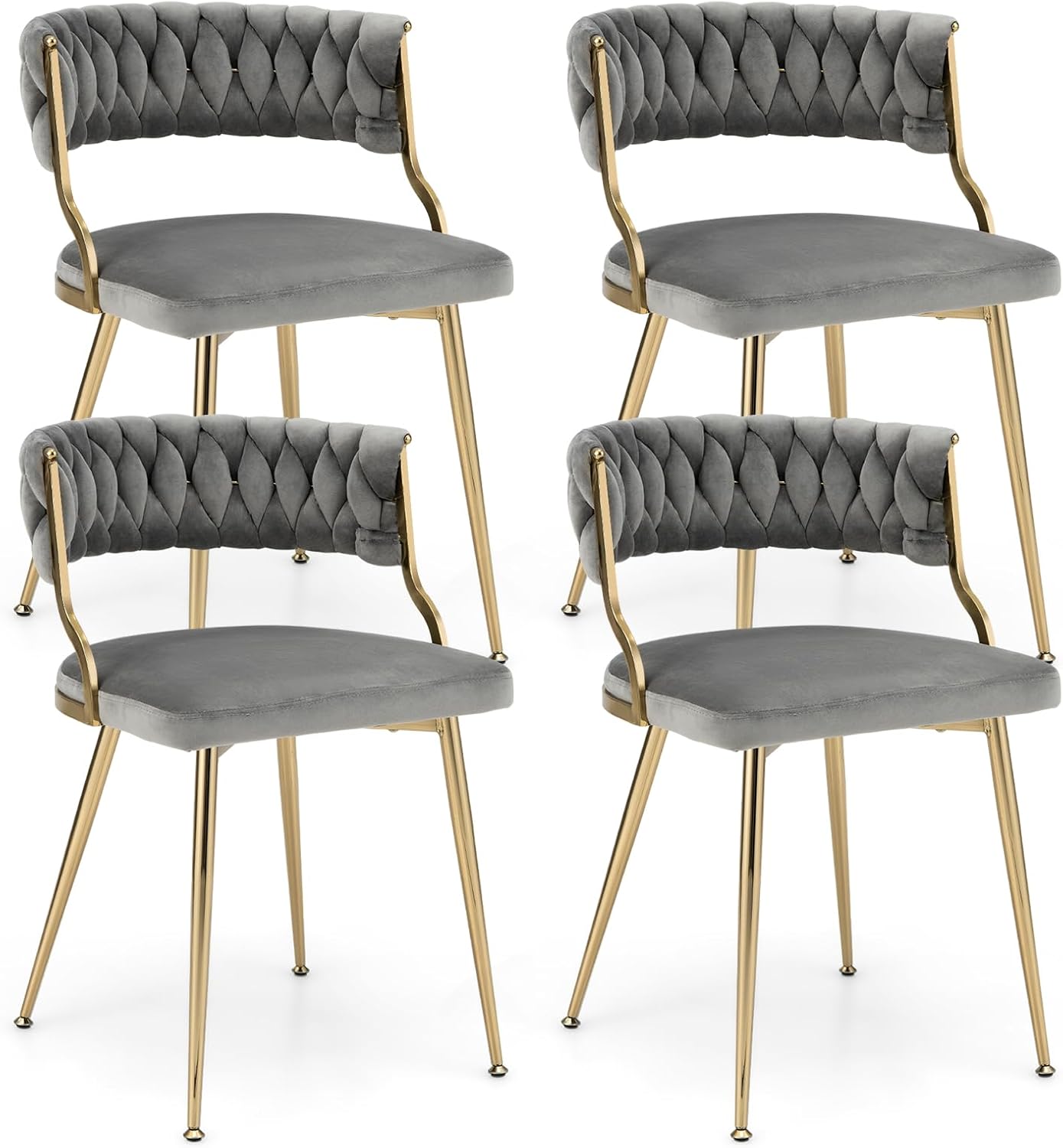 Giantex Velvet Dining Chairs Set of 4 Gray, Upholstered Openback