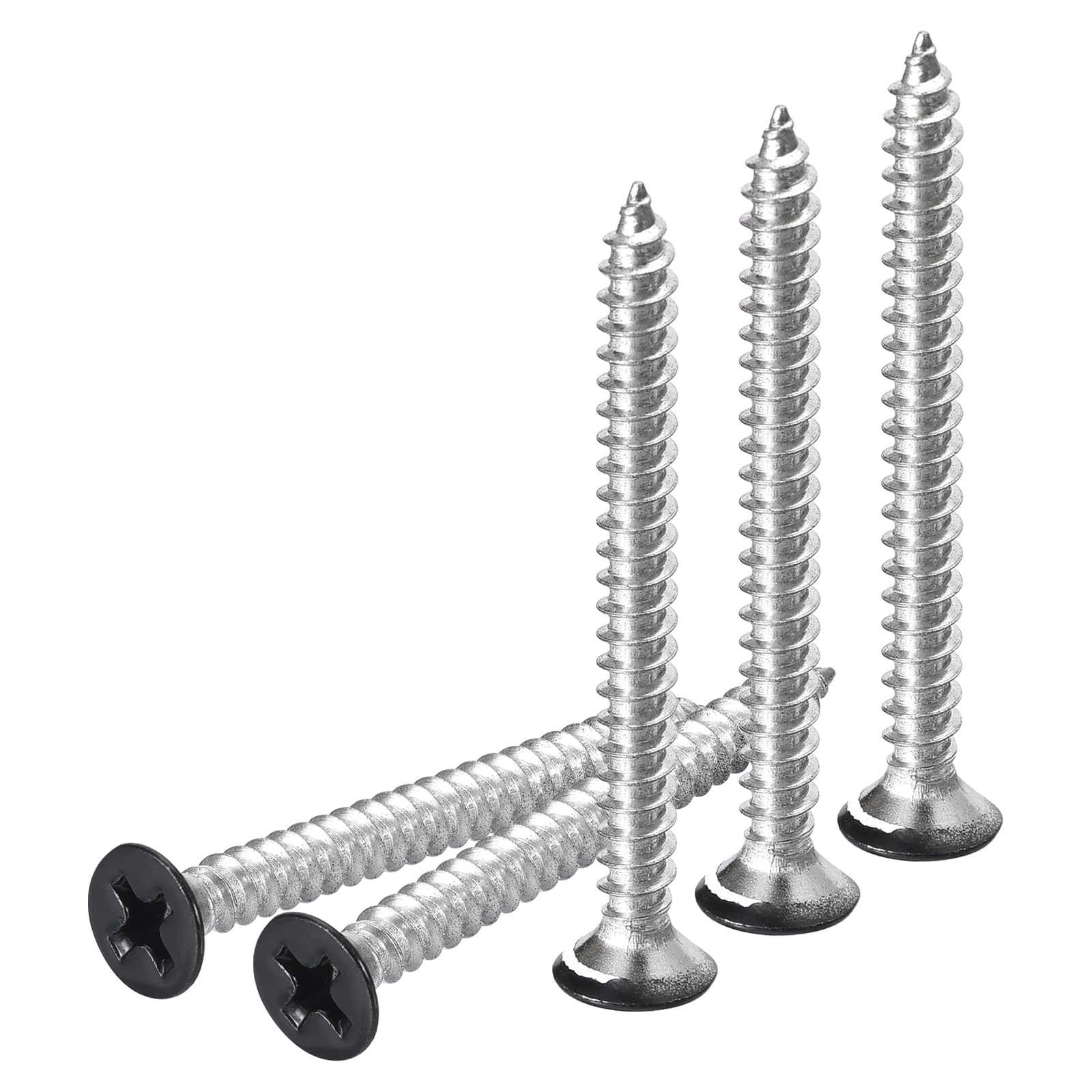 DTGN 100Pcs #6x1-1/2" Flat Head Wood Screws, 304 Stainless Steel Black Phillips Self Tapping Screws