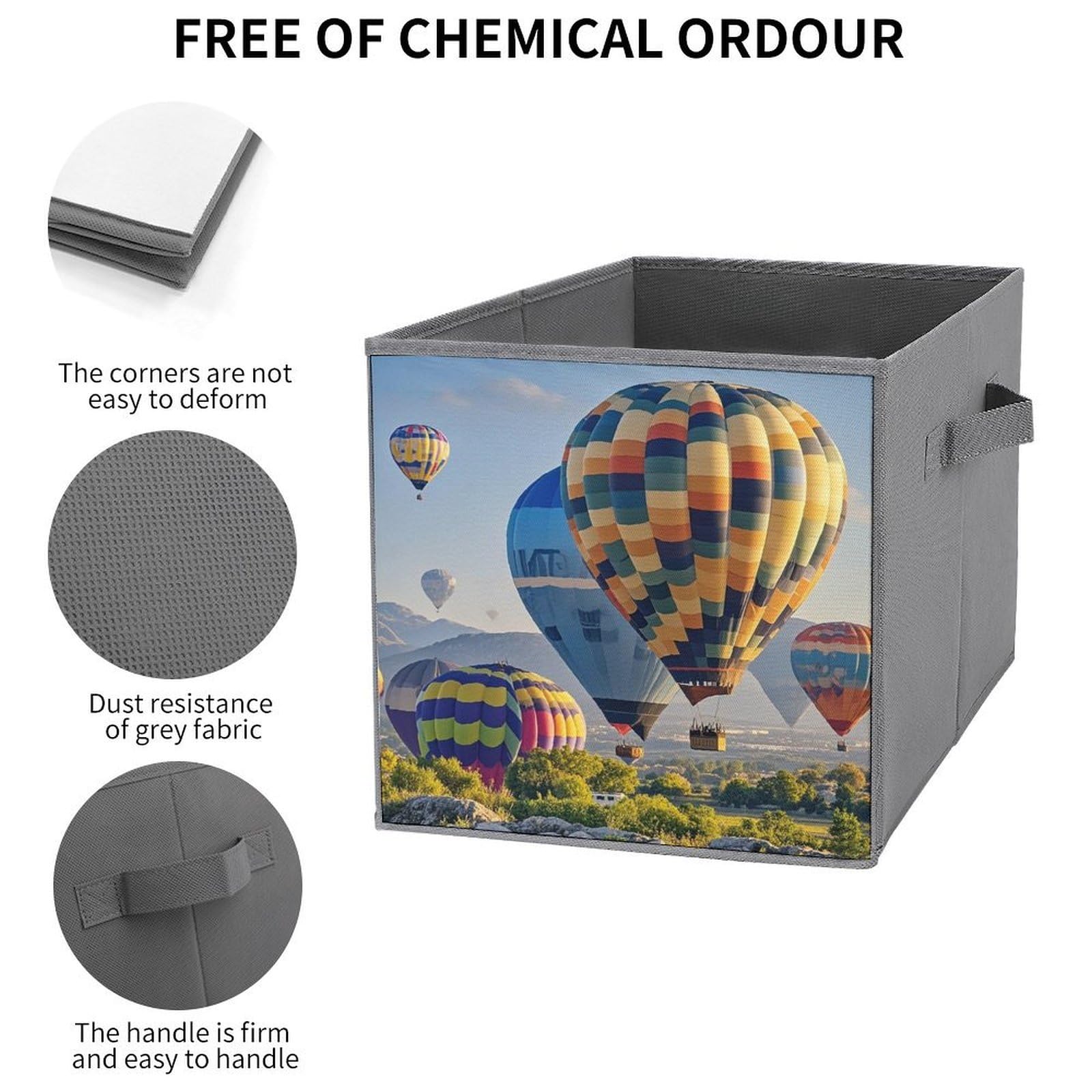 Cubos de almacenamiento de globos de aire caliente, cestas de almacenamiento plegables de tela decorativas para organizar organizadores del hogar con asas, cestas de almacenamiento de tela