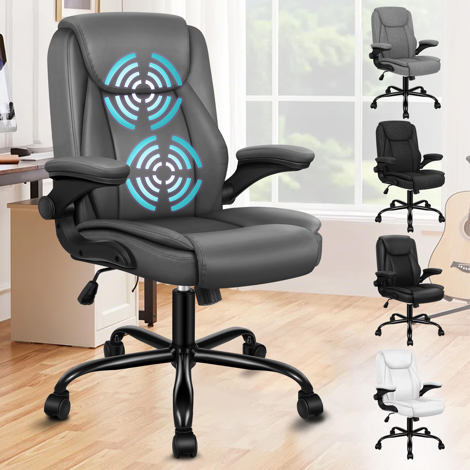 ALFORDSON Sedia da Ufficio Ergonomica con Massaggio, Supporto Lombare, Sedia Scrivania Poltrona Girevole ad Altezza Regolabile per Ufficio e Studio Sala Riunioni,Portante di 150 kg, Similpelle(Grigia)