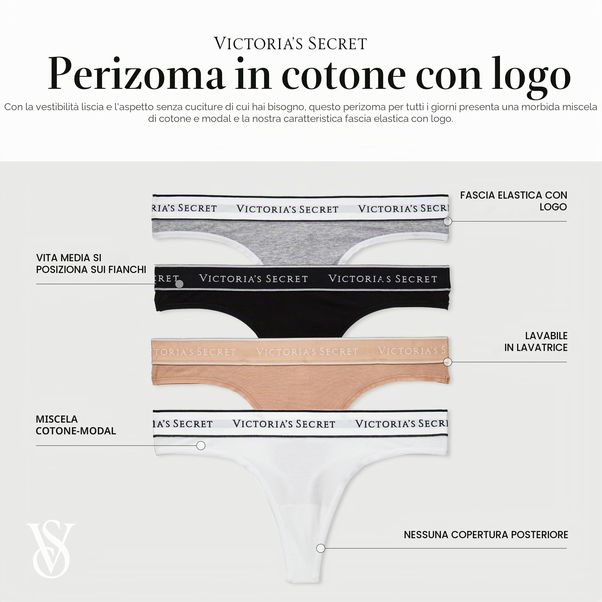 Victoria's Secret Perizoma da donna in cotone con logo, mutandine da donna, confezione multipla (XS-XXL)