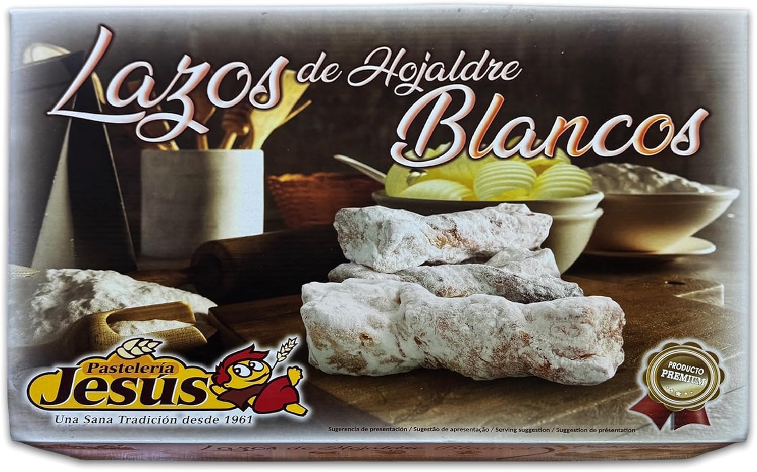Lazos de Hojaldre Blancos con Miel (1,7 kg) Bollería Artesana, Sin Conservantes ni Colorantes, Dulces Tradicionales para Desayuno y Merienda