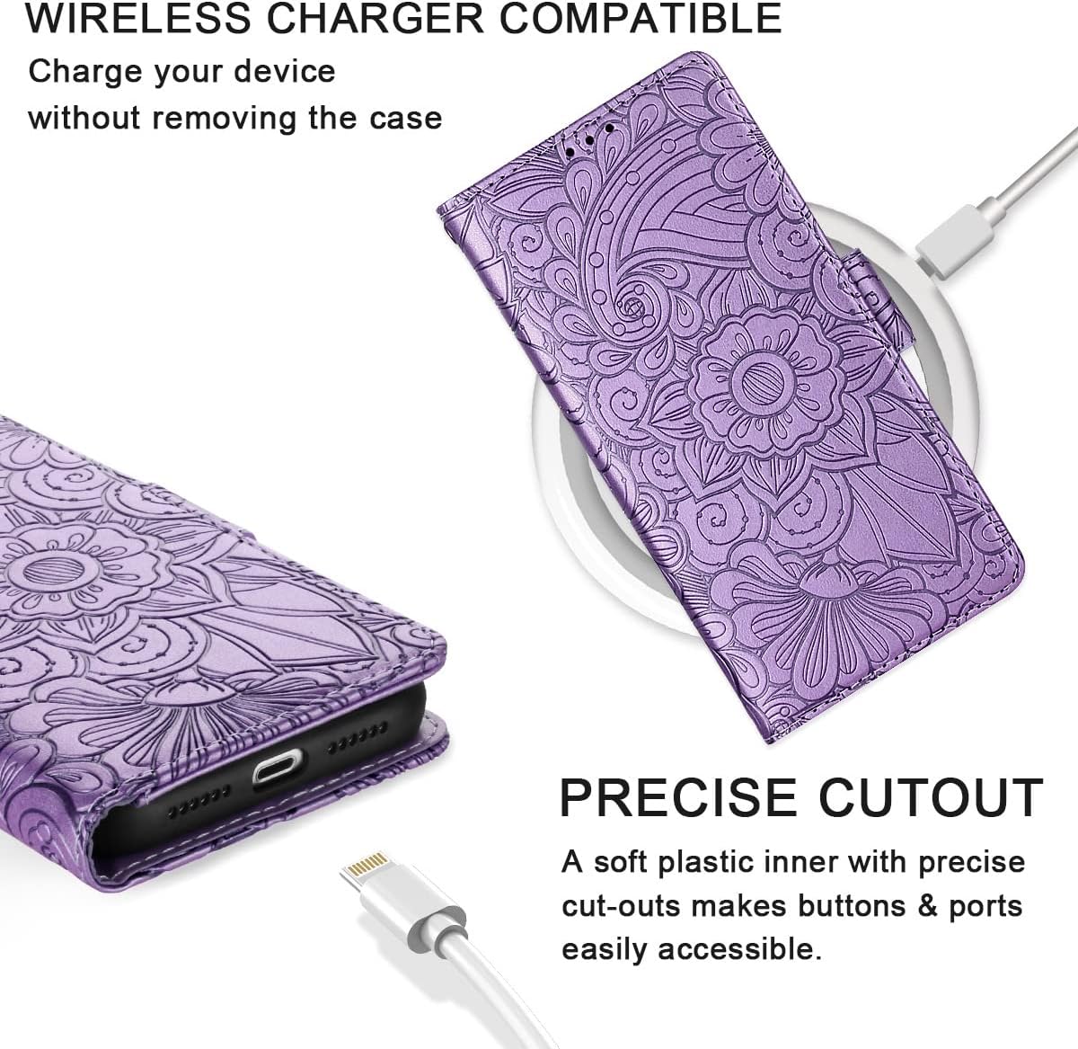 Petocase Compatible with iPhone XR Wallet Case,Luxury Classy Leather Folio Flip Wristlet Shockproof Protective ID Credit Card Slots Holder Carrying Cover for Apple iPhone XR -Embossed Purple