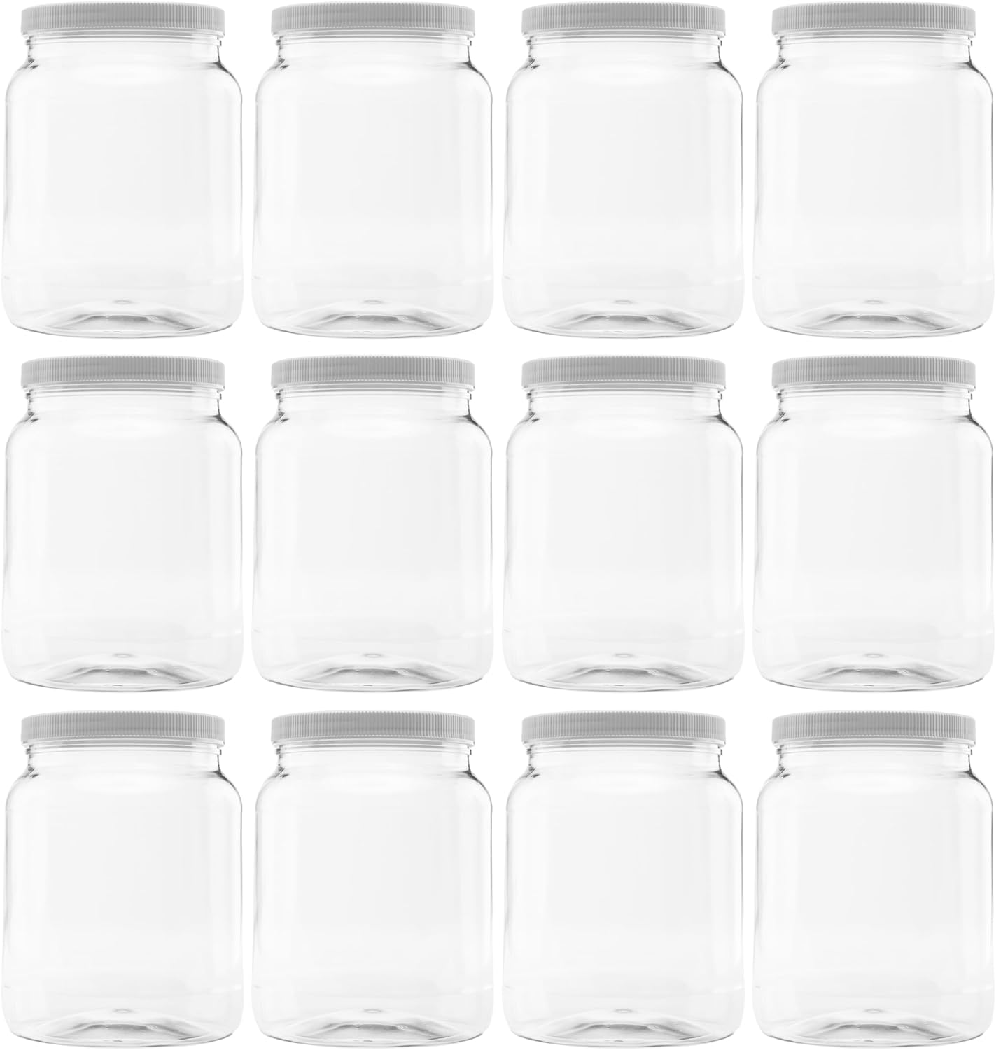 Plastic Storage Jars with Leak Proof Lids, BPA Free, Hand Wash Only (64oz, 12PK White)
