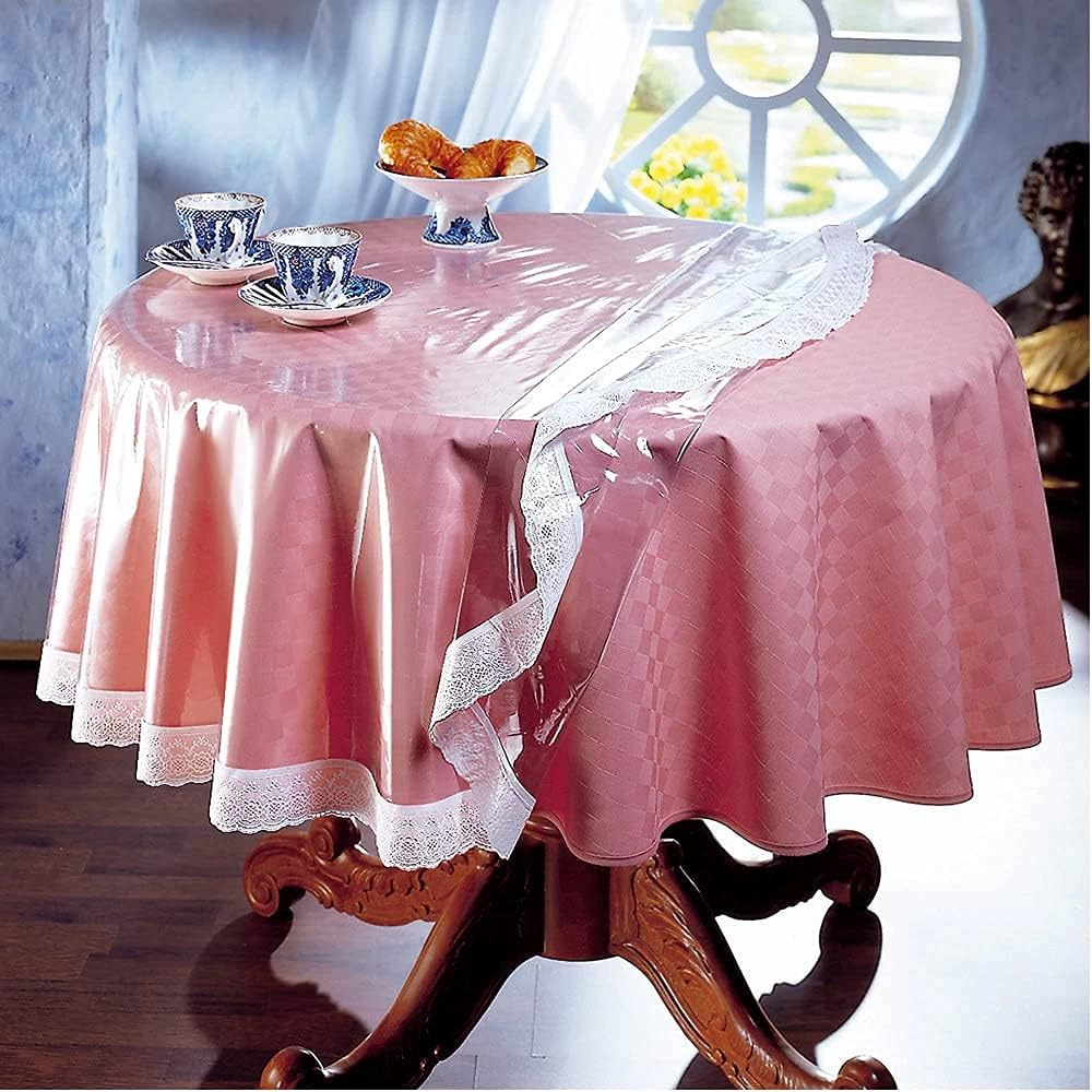 Vinyl Tablecloth Hotel PVC Table Cover for Kitchen Dining Indoor Decoration (90 inch Round, Crystal Clear)