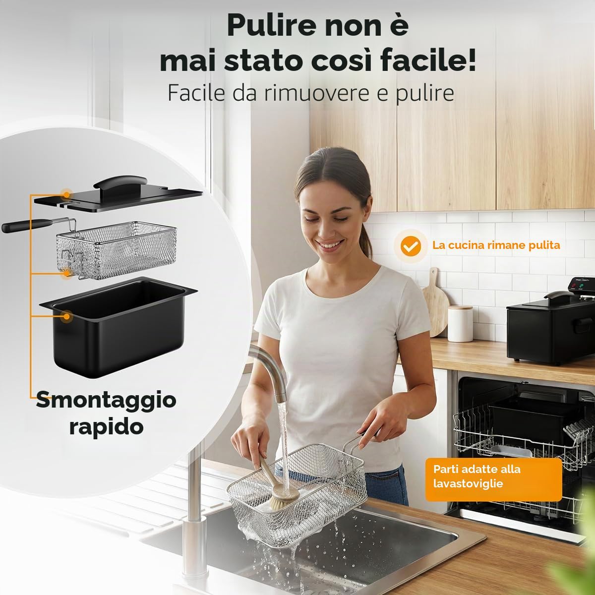 Friggitrice ProfiCook con grasso | 130-190 °C | Friggitrice con olio | 2000 W | 3 l | Coperchio antispruzzo | Friggitrice con zona fredda | Completamente smontabile | PC FR 1325 nero
