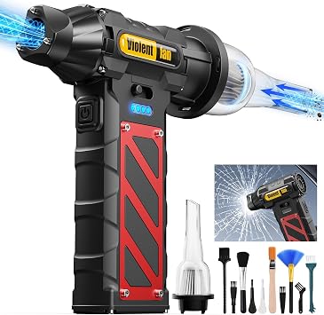 Compressed Air Duster,Infinitely Variable Speed,130000RPM Electric Jet Dry Blower with Safety Hammer, Cordless Rechargeable Air Duster for Cleaning PCs/Keyboards/Car WashingBlack
