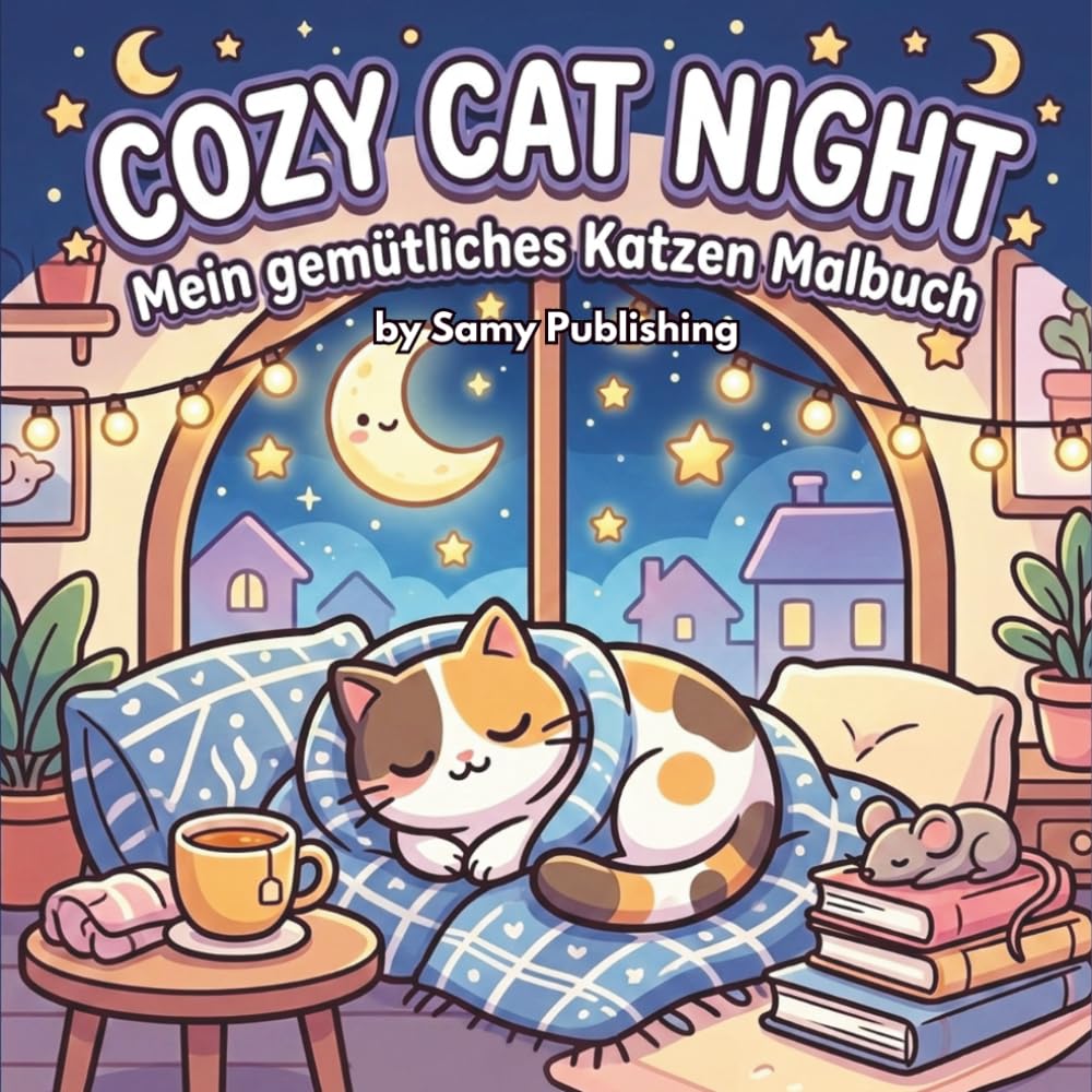 Cozy Cat Night – Mein gemütliches Katzen Malbuch: 40 detailreiche Ausmalbilder mit süßen Katzen in gemütlichen Nacht- und Abend-Szenen zum Entspannen und Abschalten für Jugendliche und Erwachsene