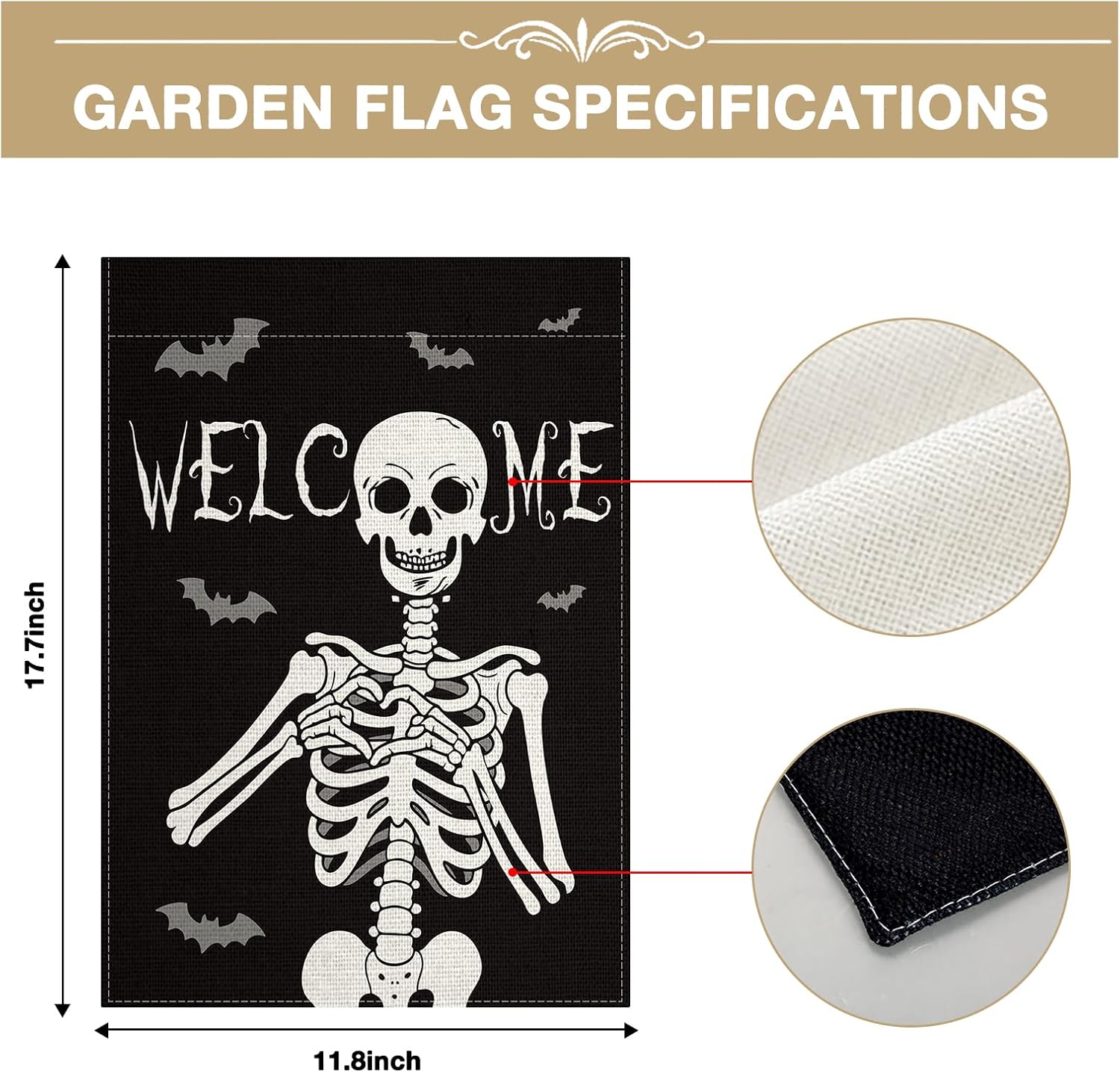 Welcome Skull Garden Flags for Outside 12x18 Inch Double Sided, Valentines Gifts for Him Her Boyfriend Girlfriend, Spooky Skeleton Garden Flag for Fall Indoor House Outdoor, Horror Christmas Yard Flag - Image 6