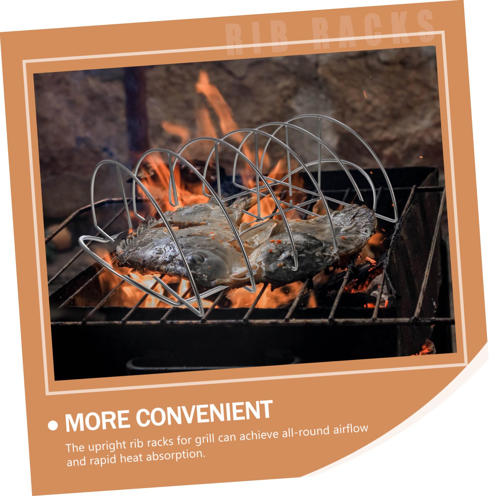 Kisangel Supporto per Costine da Barbecue in Acciaio Inox, Rastrelliera Multiuso per Agnello e Pollo, Leggero e Resistente, per Picnic e Grigliate in Casa