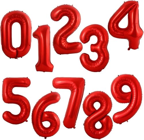 Miniatura 4 de Globo de aluminio grande de 40 pulgadas con número de helio, cumpleaños, boda, fiesta, 0-9 (rojo, 9)