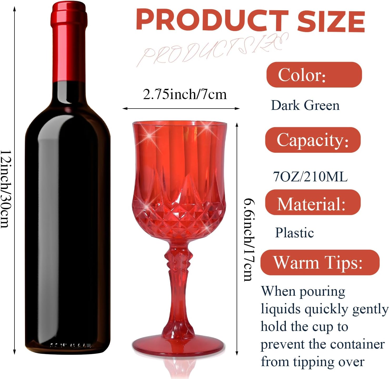 24 Pcs 7 Oz Plastic Goblets for Parties, Red Plastic Wine Glasses Vintage Champagne Whiskey Crystal Water Goblets for Home, Office, Bars, Wedding, Ribbed (24, Red) - Image 2