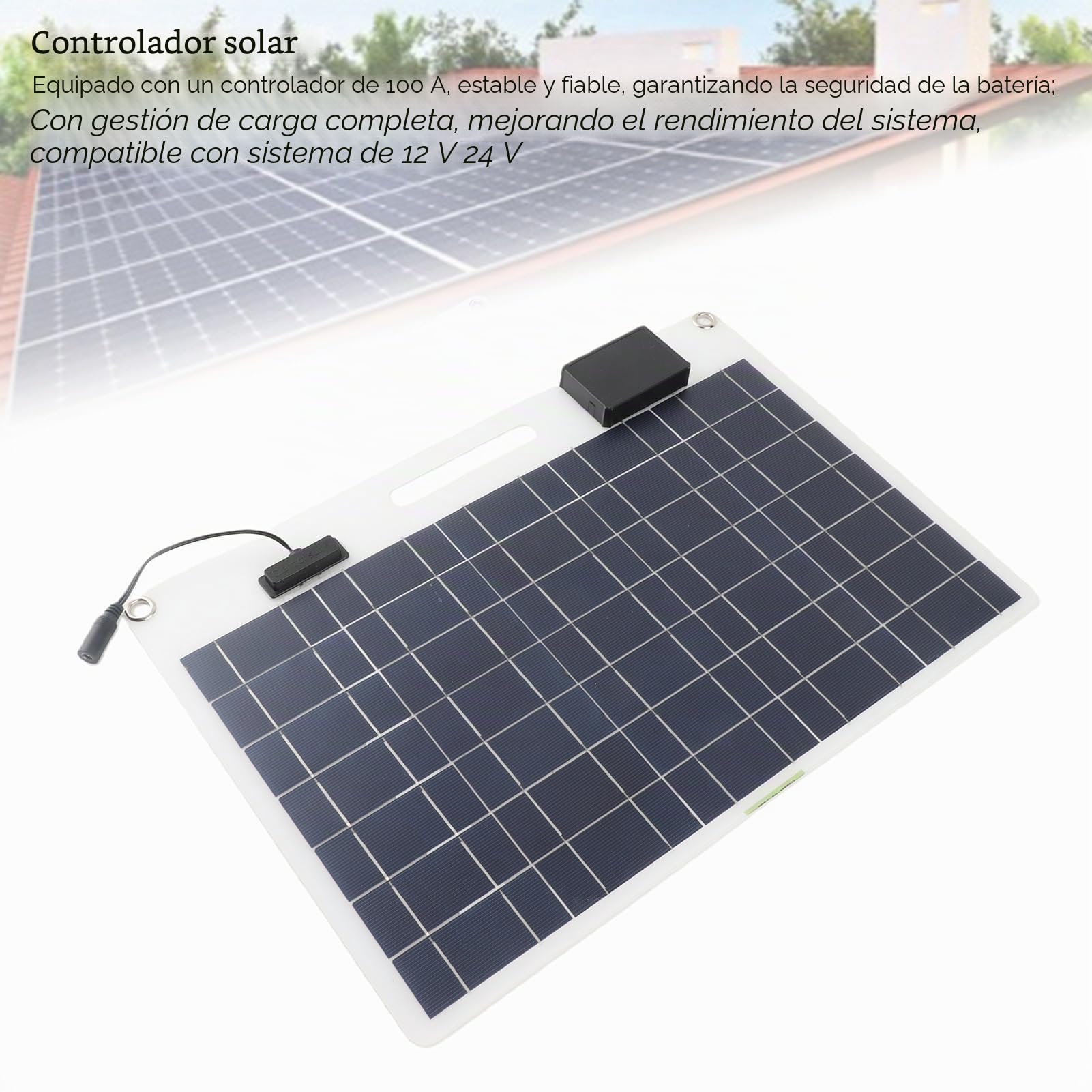 Kit de Panel Solar de 100 W, Panel Solar Portátil Monocristalino de 12V 24V con Controlador de Carga de 100 A, Cargador Solar para Vehículos Recreativos, Marinos, Remolques