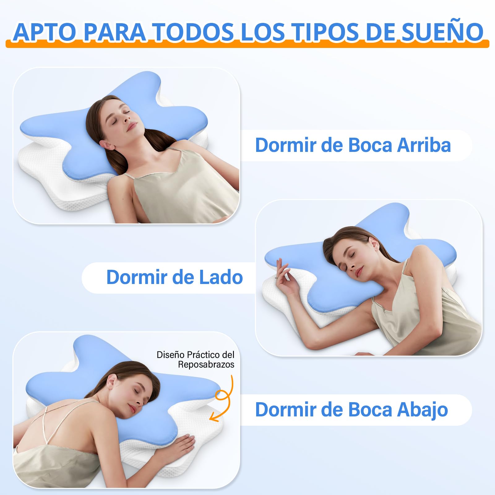 Ehomfory Almohada Cervicales y Cuello, Almohada Cervical Almohada Antironquidos, Almohada Ergonómica para Dormir de Lado, Boca Arriba y Boca Abajo, 67x37x9/12 CM