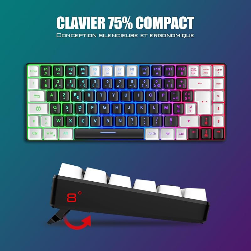 RedThunder K84 Combo Vezeték nélküli AZERTY Billentyűzet és Egér RGB Háttérvilágítással