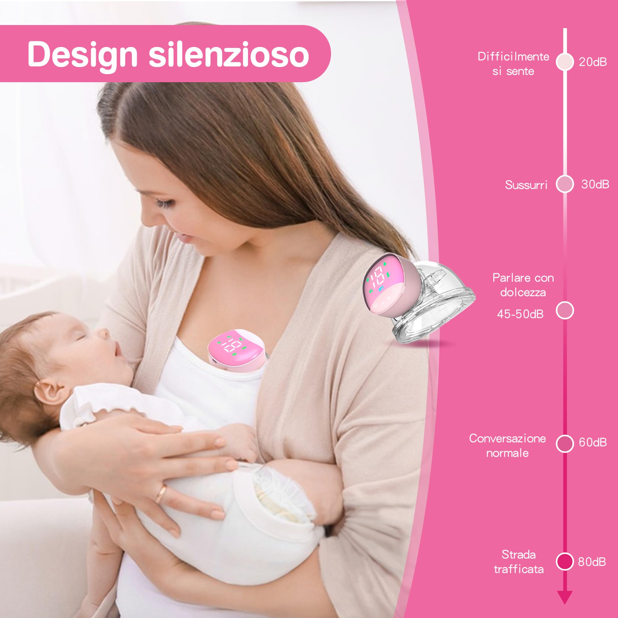 Tiralatte Elettrico Indossabile Portatile ，4 Modalità e 12 Livelli，Tiralatte Neonati Elettrico con Display LCD, Silenzioso Indolore,10 Sacchetti per la Conservazione del Latte Gratuiti (rosa(2pcs))