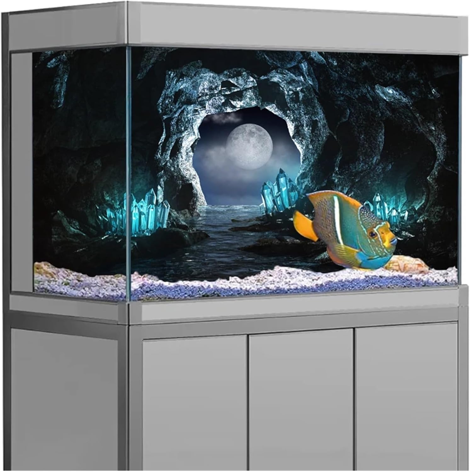 Aquarium Background Sticker Cave Crystal Poster Fish Tank Decoration Self Adhesive Wallpaper Background(54x122cm)