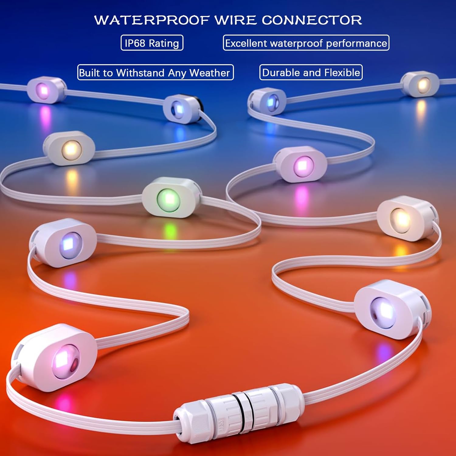 Waterproof 3-Pin Wire Connectors for Govee Permanent Outdoor Light,IP68 Weatherproof Electrical Connectors for Halloween,Christmas,Everyday and Seasonal Decor,2-Pack Set for Male & Female Connectors